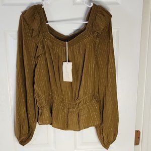 NWT Universal Thread Goods Co. Coconut Husk / Gold Long Sleeve Peasant Top L
